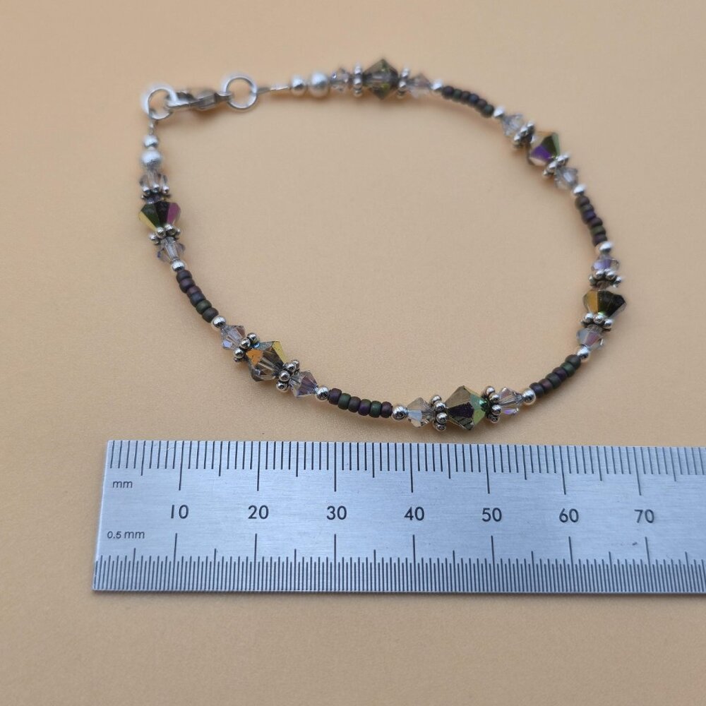 8 Inch Sterling Silver Crystals And Tiny Genuine Pearls Bracelet B742 - Picture 4 of 5